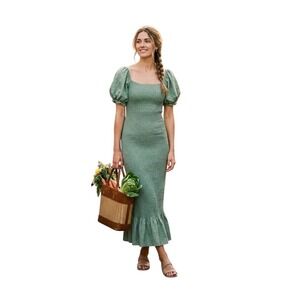NWTs Baltic Born Sage Green Smocked Dress Puff Sleeve Womens M